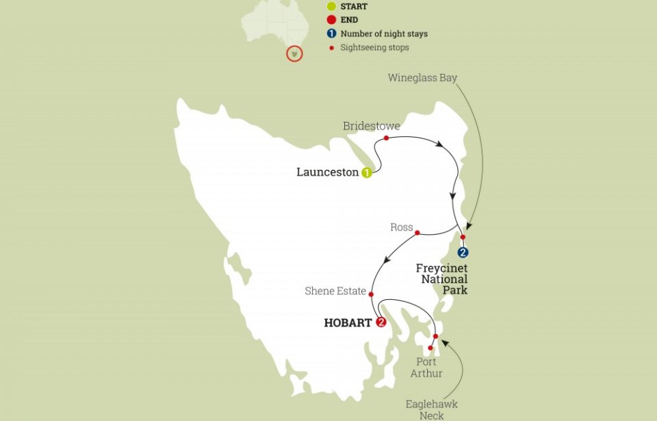 Tassie getaway kartalla Tasmania, Australia