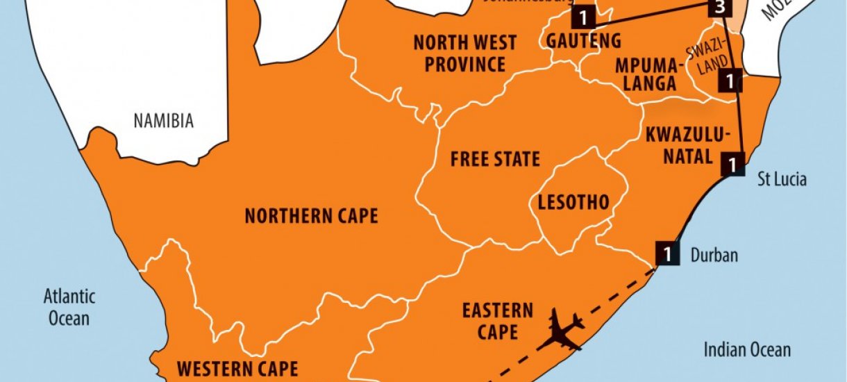 Etelä-Afrikan kartta